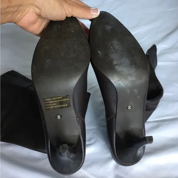 Vintage beautiful dark brown genuine leather stiletto boots.