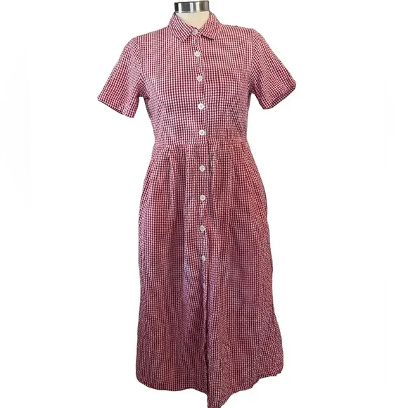 Vintage Gingham J.G. Hook Button Down Short Sleeve Midi Dress (H)