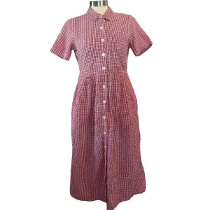 Vintage Gingham J.G. Hook Button Down Short Sleeve Midi Dress (H)