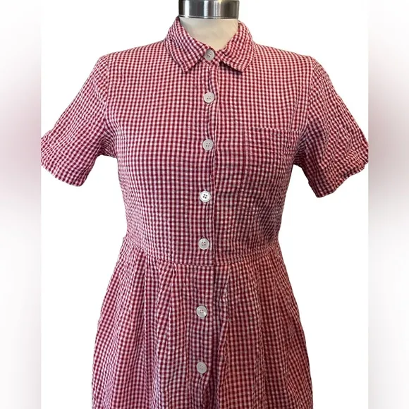 Vintage Gingham J.G. Hook Button Down Short Sleeve Midi Dress (H)