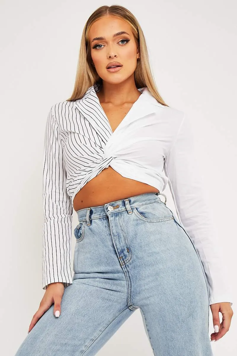 White Splice Stripe Wrap Shirt - Brenna