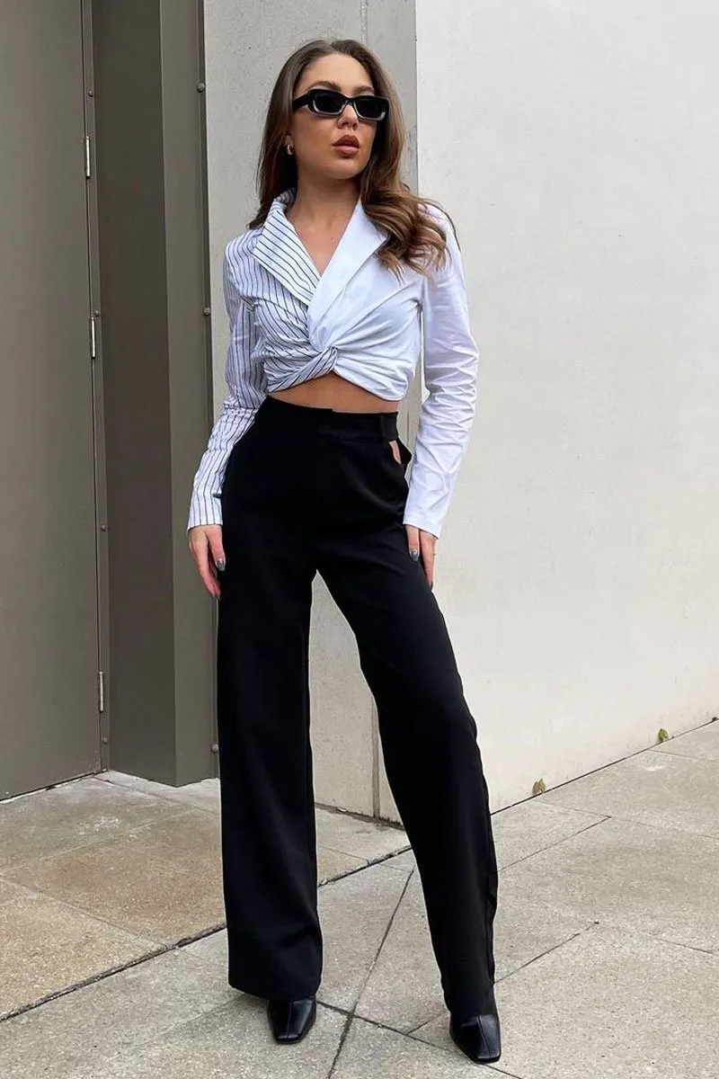 White Splice Stripe Wrap Shirt - Brenna