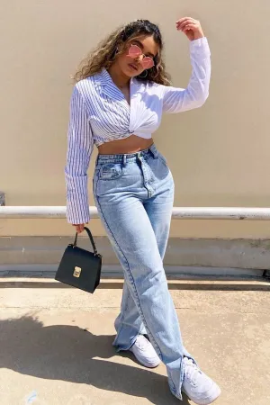 White Splice Stripe Wrap Shirt - Brenna