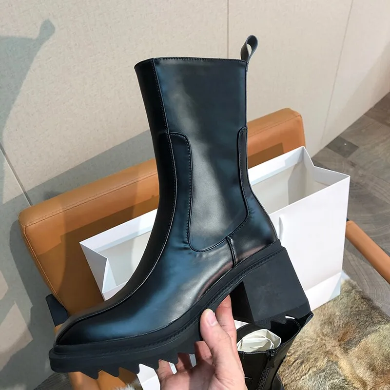Women Platform Chunky Heels Chelsea Boots