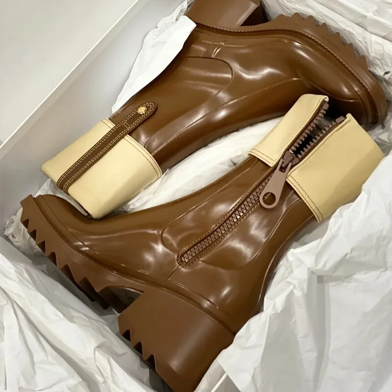 Women Platform Chunky Heels Chelsea Boots