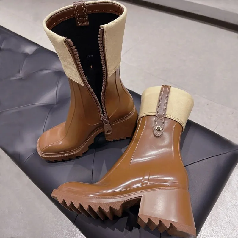 Women Platform Chunky Heels Chelsea Boots