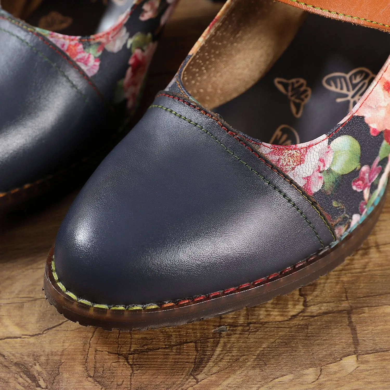 Women Shoes Retro Print High Heels Genuine Leather 2021 Handmade