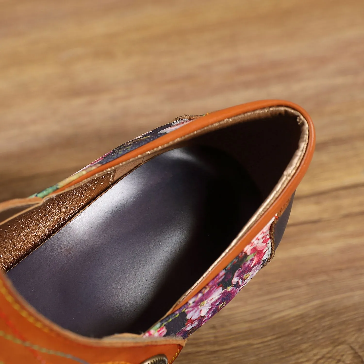 Women Shoes Retro Print High Heels Genuine Leather 2021 Handmade