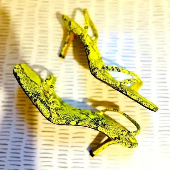 Women’s lime green snakeskin heels