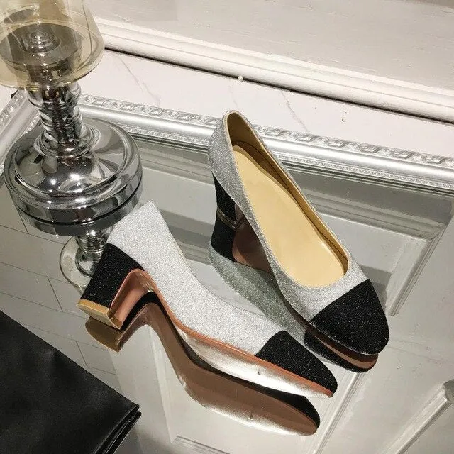 Women's Shoes Genuine Leather Shoes For Woman Low Heels Pumps Slip On Round Toe Thick Square Heels Plus Size 34-42