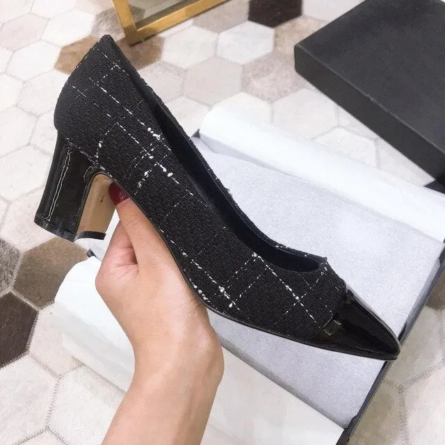 Women's Shoes Genuine Leather Shoes For Woman Low Heels Pumps Slip On Round Toe Thick Square Heels Plus Size 34-42