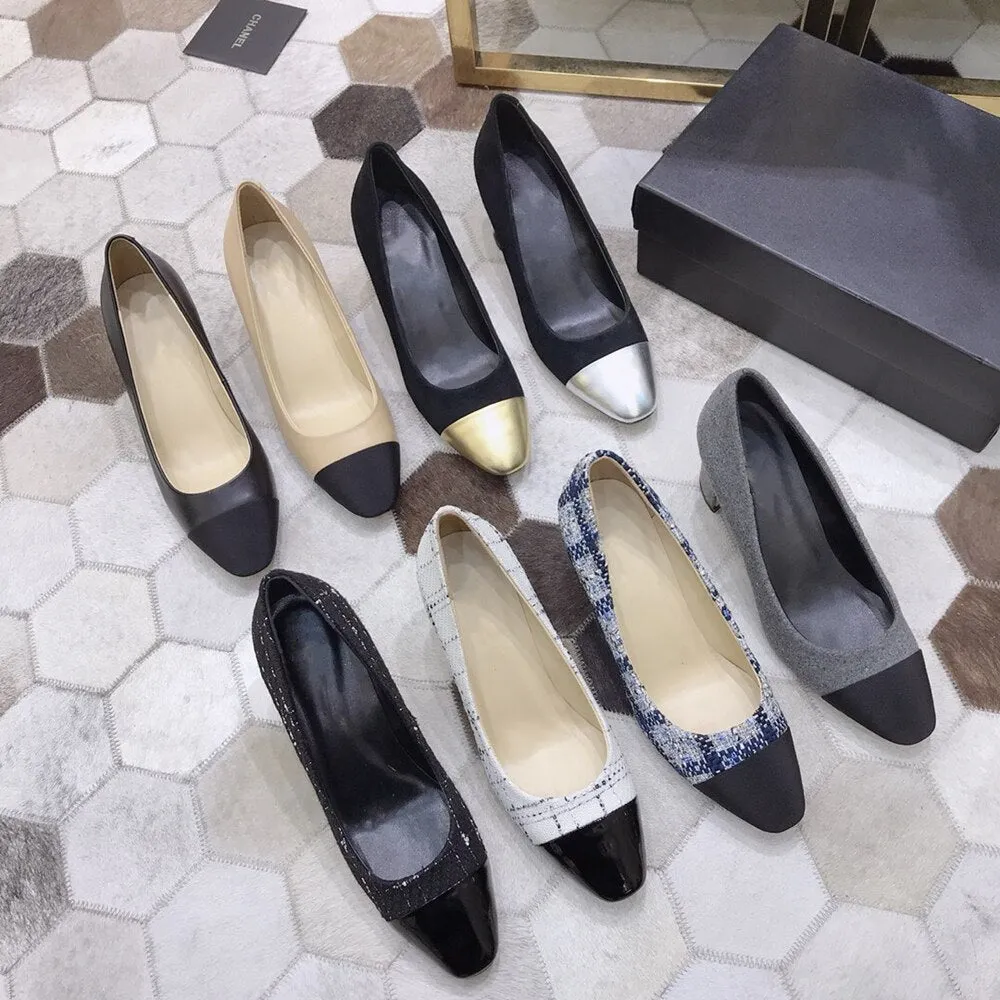 Women's Shoes Genuine Leather Shoes For Woman Low Heels Pumps Slip On Round Toe Thick Square Heels Plus Size 34-42