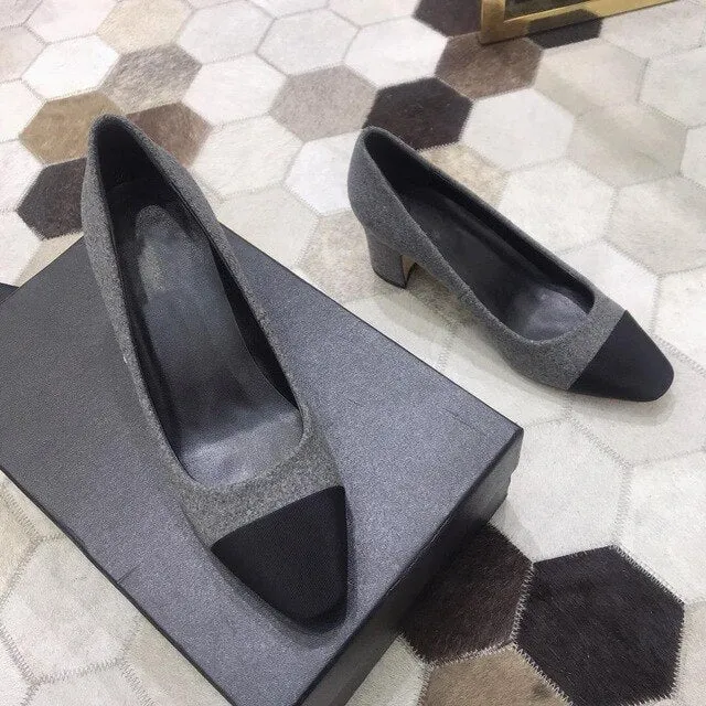 Women's Shoes Genuine Leather Shoes For Woman Low Heels Pumps Slip On Round Toe Thick Square Heels Plus Size 34-42