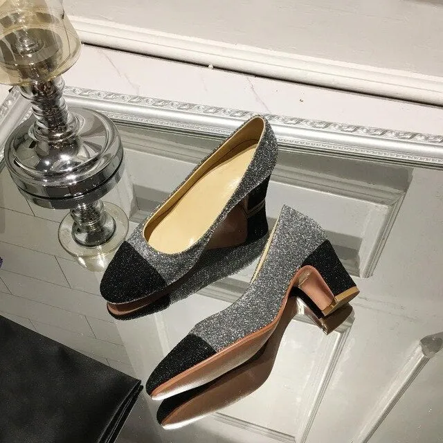 Women's Shoes Genuine Leather Shoes For Woman Low Heels Pumps Slip On Round Toe Thick Square Heels Plus Size 34-42
