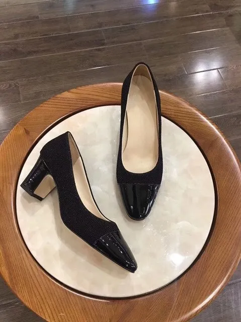 Women's Shoes Genuine Leather Shoes For Woman Low Heels Pumps Slip On Round Toe Thick Square Heels Plus Size 34-42