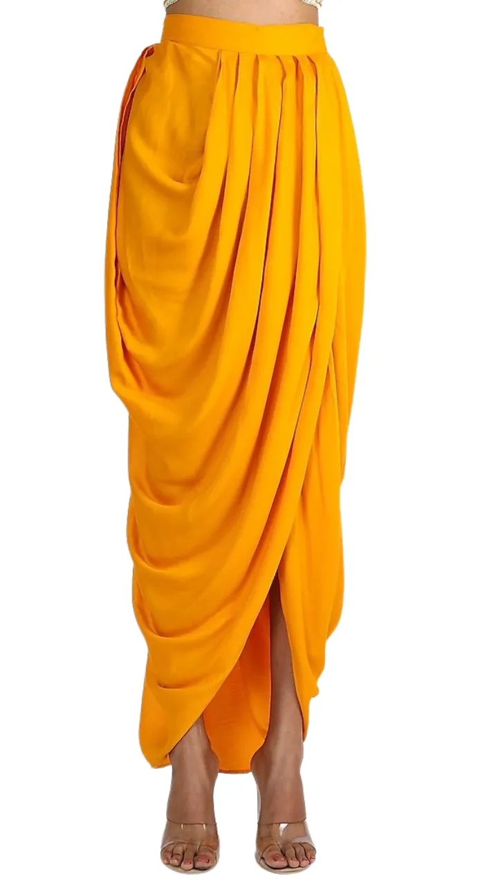 Yellow Mirrored Blouse with Dhoti Skirt & Duster Jacket