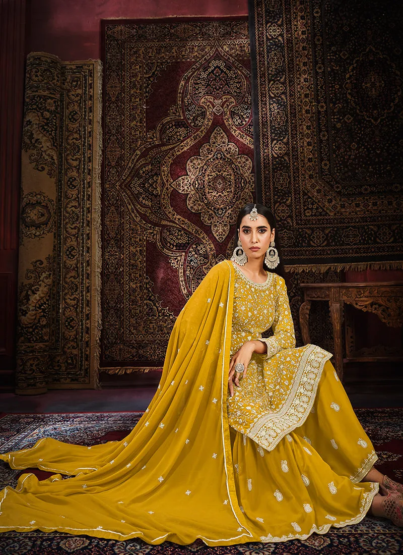 Yellow Sequence Embroidery Traditional Gharara Suit